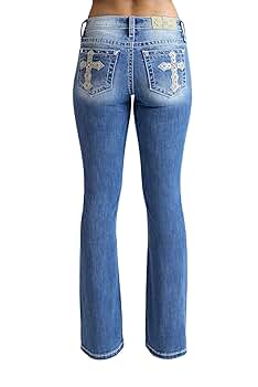 Miss Me Women's Stoned Cross Applique Mid-Rise Bootcut Jeans